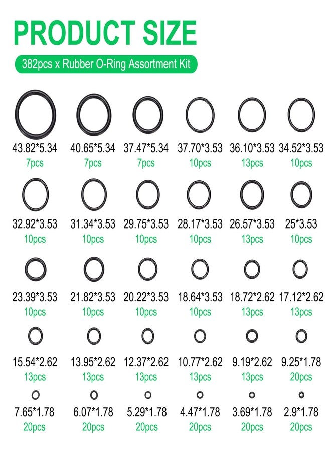 PATIKIL Nitrile Rubber O-Ring Assortment Kit, 382pcs 30 Size Seal Gasket Set with 4pcs Picks & Hooks for Automotive AC Compressor Professional Faucet Plumbing Pressure Washer Seal, Black - Image 2