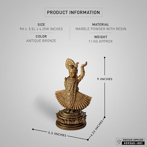 SILAII Lord Shrinathji Sculpture - 9 INCH (Young Krishna) in Antique Bronze Color – Shrinathji Murti/Krishna Idol for Home Temple, Pooja Room, Spiritual Décor & Religious Gift - Image 2