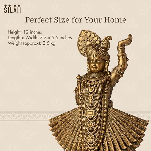 SILAII Lord Shrinathji Sculpture - 9 INCH (Young Krishna) in Antique Bronze Color – Shrinathji Murti/Krishna Idol for Home Temple, Pooja Room, Spiritual Décor & Religious Gift - Image 4