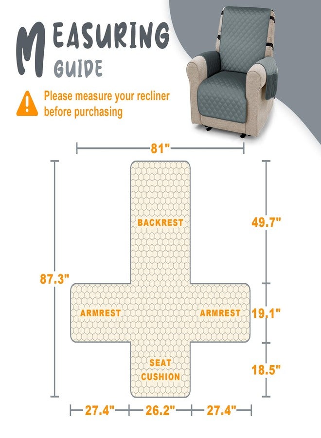 MCombo Waterproof Recliner Chair Cover, Velvet Non Slip Recliner Cover with Pockets, Furniture Protector Washable Recliner Slipcovers for Pets, Kids (Dark Grey, 1 Seat) - Image 2