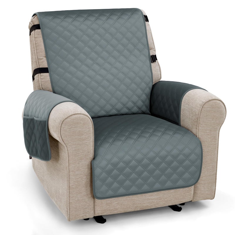 MCombo Waterproof Recliner Chair Cover, Velvet Non Slip Recliner Cover with Pockets, Furniture Protector Washable Recliner Slipcovers for Pets, Kids (Dark Grey, 1 Seat) - Image 1