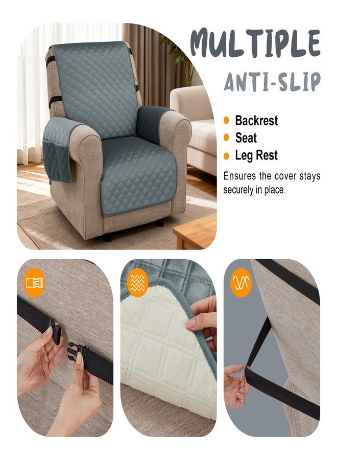 MCombo Waterproof Recliner Chair Cover, Velvet Non Slip Recliner Cover with Pockets, Furniture Protector Washable Recliner Slipcovers for Pets, Kids (Dark Grey, 1 Seat) - Image 5