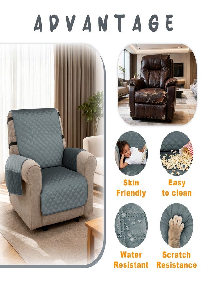 MCombo Waterproof Recliner Chair Cover, Velvet Non Slip Recliner Cover with Pockets, Furniture Protector Washable Recliner Slipcovers for Pets, Kids (Dark Grey, 1 Seat) - Image 4