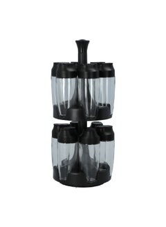 13-Piece Glass and Plastic Stackable Spice Jar Set with Stand Clear and Black 15.9 x 17.2 x 36.2 cm 05318026E