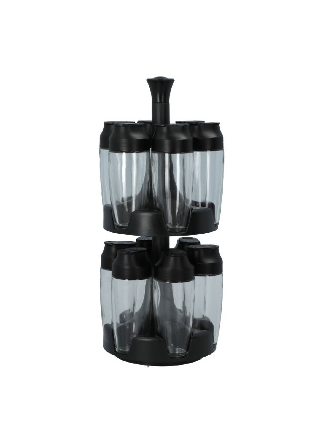 Trudeau - 13-Piece Glass and Plastic Stackable Spice Jar Set with Stand Clear and Black 15.9 x 17.2 x 36.2 cm 05318026E - Image 1