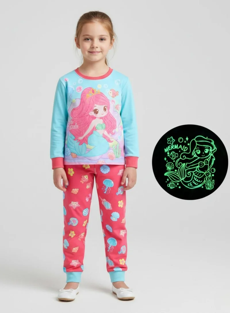 babyqlo Glow Mermaid Fantasy Girls Cotton Pajama Night Set