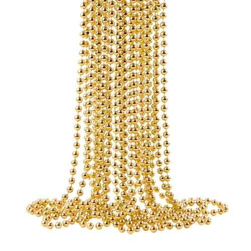 ZZYFGH 12Pcs Gold Bead Necklace, 33'' 7mm Christmas Bead Necklaces, Mardi Gras Xmas Beaded Necklace Costume, Festival Parade Throw Accessories for Mardi Gras Party Christmas New Year Eve Festive Events, Party Favors - Image 1