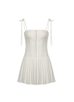 Generic French Court Style Waist Tie Dress Slimming Princess A- line Tank Top Nylon Material Sleeveless Vestido De Mariposa Women White 