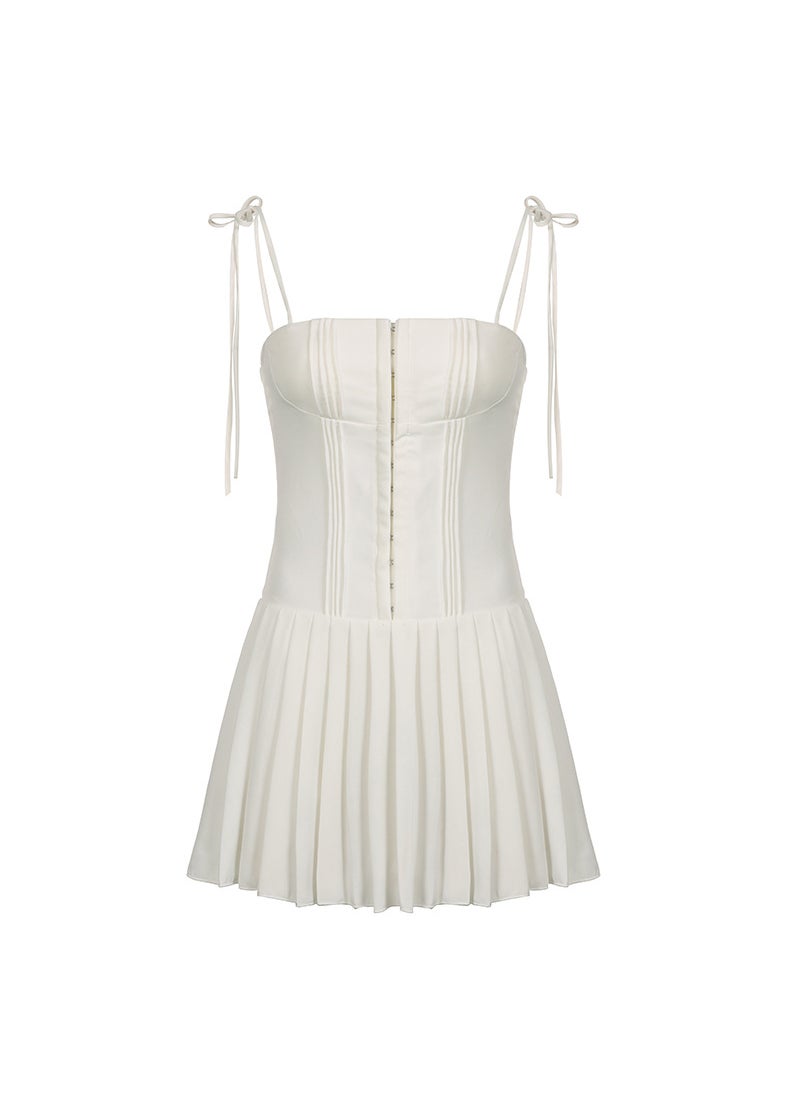 Generic French Court Style Waist Tie Dress Slimming Princess A- line Tank Top Nylon Material Sleeveless Vestido De Mariposa Women White 