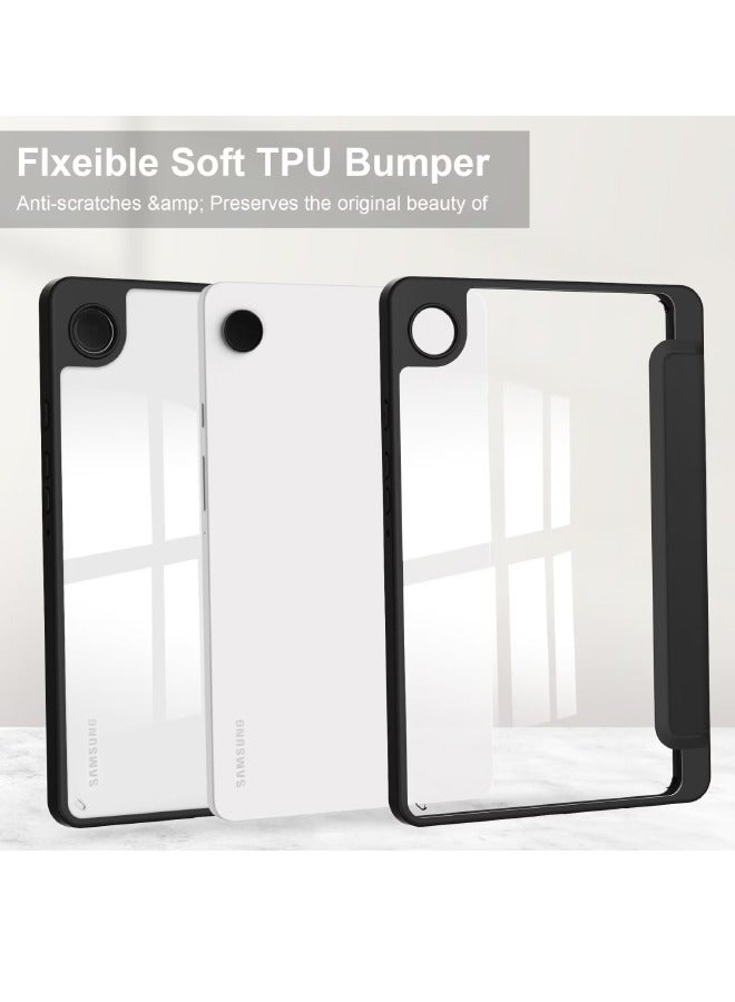 Samsung Galaxy Tab A9 Cover, Galaxy Tab A9 Case with Auto Wake Sleep, Clear Acrylic Back, Smart Magnetic Trifold Flip Slim Leather Durable Shockproof Case for Samsung Galaxy Tab A9 8.7 inch (Black) - Image 3