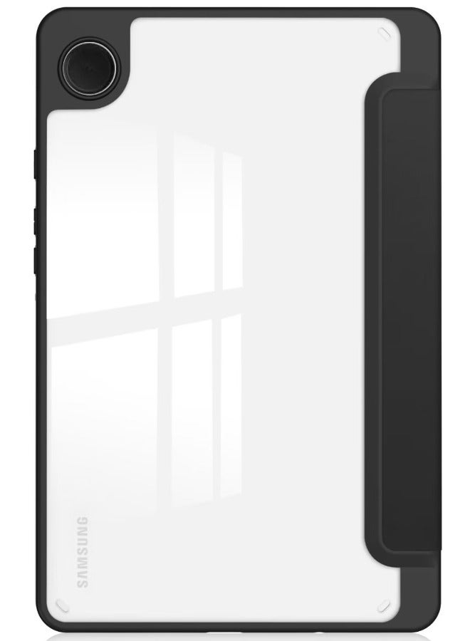 Samsung Galaxy Tab A9 Cover, Galaxy Tab A9 Case with Auto Wake Sleep, Clear Acrylic Back, Smart Magnetic Trifold Flip Slim Leather Durable Shockproof Case for Samsung Galaxy Tab A9 8.7 inch (Black) - Image 2