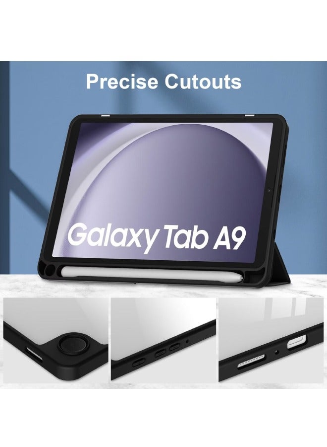Samsung Galaxy Tab A9 Cover, Galaxy Tab A9 Case with Auto Wake Sleep, Clear Acrylic Back, Smart Magnetic Trifold Flip Slim Leather Durable Shockproof Case for Samsung Galaxy Tab A9 8.7 inch (Black) - Image 5