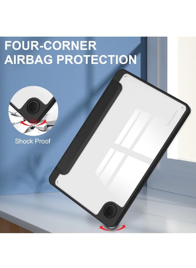 Samsung Galaxy Tab A9 Cover, Galaxy Tab A9 Case with Auto Wake Sleep, Clear Acrylic Back, Smart Magnetic Trifold Flip Slim Leather Durable Shockproof Case for Samsung Galaxy Tab A9 8.7 inch (Black) - Image 4