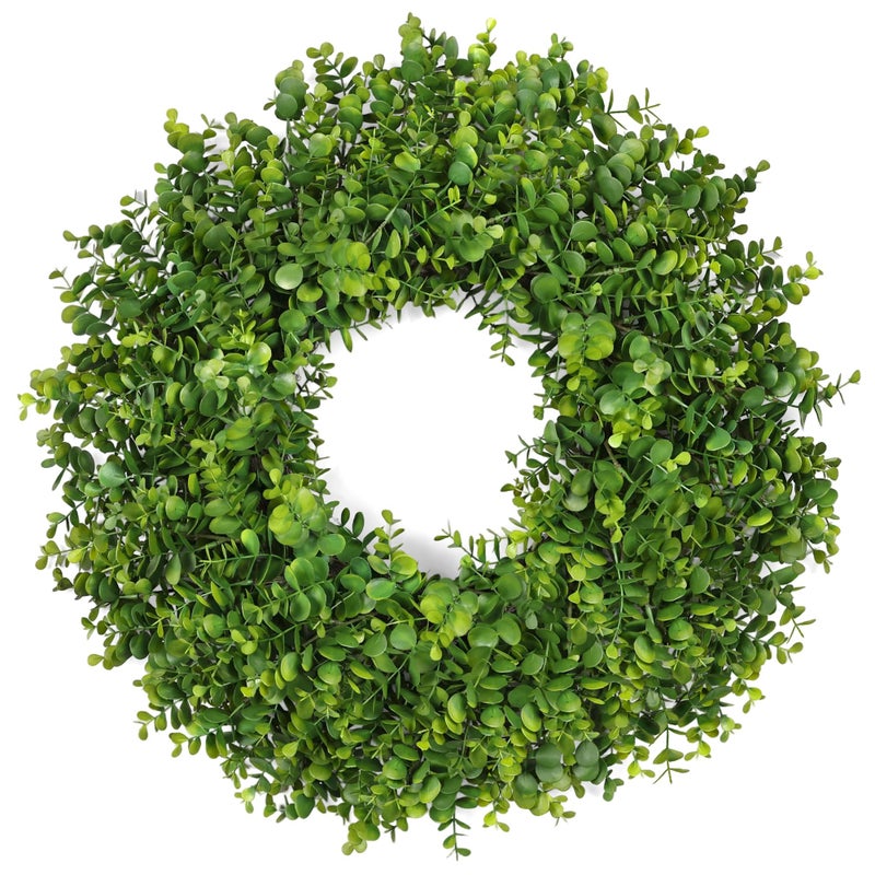 RHTRJ 26 Inch Large Greenery Eucalyptus Boxwood Wreaths Artificial Easter Summer Spring Wreaths for Front Door Outdoor All Season Spring Decorations for Home Porch Room Window Wall Farmhouse Decor(Green) - Image 1