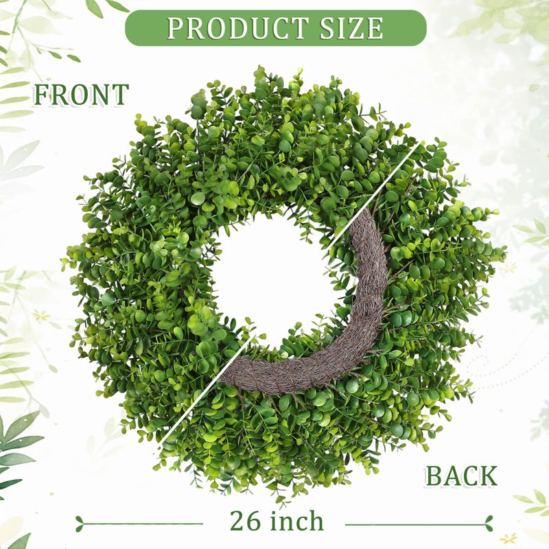 RHTRJ 26 Inch Large Greenery Eucalyptus Boxwood Wreaths Artificial Easter Summer Spring Wreaths for Front Door Outdoor All Season Spring Decorations for Home Porch Room Window Wall Farmhouse Decor(Green) - Image 4