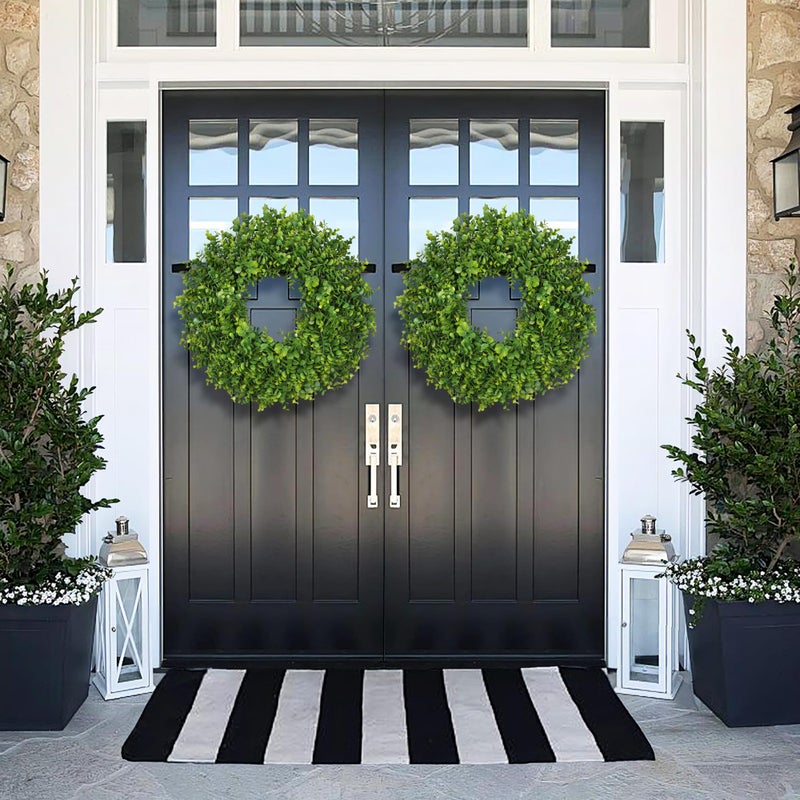 RHTRJ 26 Inch Large Greenery Eucalyptus Boxwood Wreaths Artificial Easter Summer Spring Wreaths for Front Door Outdoor All Season Spring Decorations for Home Porch Room Window Wall Farmhouse Decor(Green) - Image 2