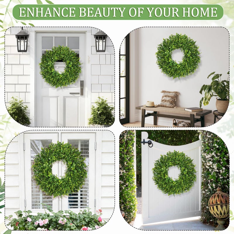 RHTRJ 26 Inch Large Greenery Eucalyptus Boxwood Wreaths Artificial Easter Summer Spring Wreaths for Front Door Outdoor All Season Spring Decorations for Home Porch Room Window Wall Farmhouse Decor(Green) - Image 5