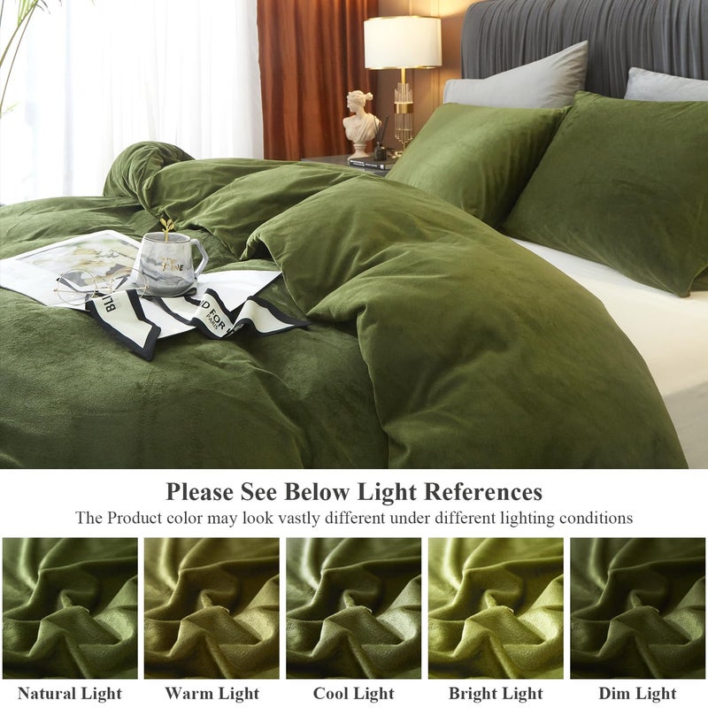Ivellow Velvet Duvet Cover Queen Set Sage Green Comforter Cover 3Pcs Ultra Soft Cover Breathable Solid Luxury Flannel Velour Duvet Cover Zipper Closure Corner Tie - Image 4