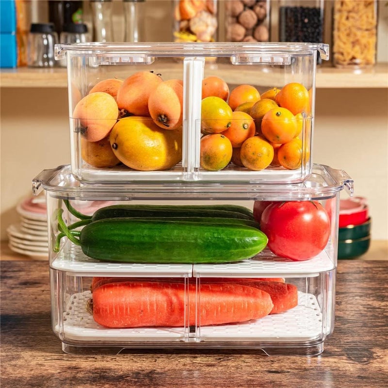 SANNO Fridge Produce Saver Storage Vegetable Fruit Containers Food Produce Saver Container Stackable Refrigerator Organizer Bins Fresh Keeper Drawers Organizer, Set of 4 - Image 5
