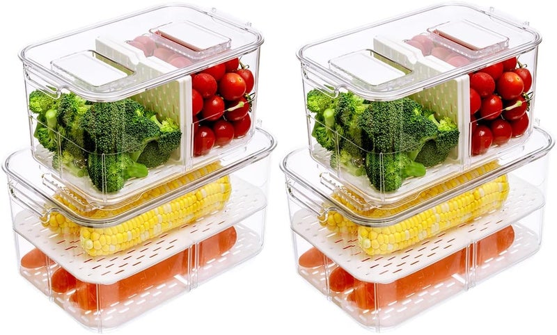 SANNO Fridge Produce Saver Storage Vegetable Fruit Containers Food Produce Saver Container Stackable Refrigerator Organizer Bins Fresh Keeper Drawers Organizer, Set of 4 - Image 4