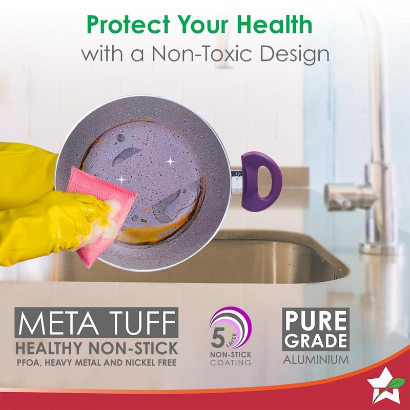 Wonderchef Royal Velvet NonStick 26cm Kadhai with Lid and Handles Glass Lid Induction Ready SoftTouch Handles Non Toxic I Virgin Aluminium 3 mm Thick 2 Year Warranty Purple - Image 3
