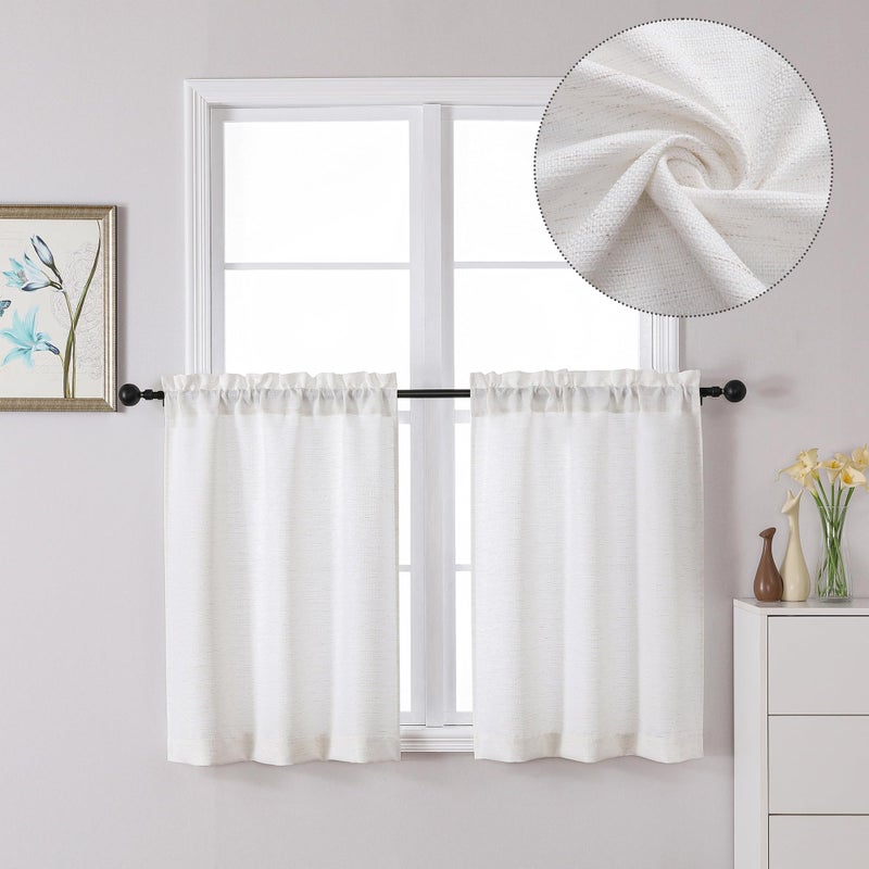 Lecloud Bessie 30 بوصة الستائر قصيرة 2 pcs faux Linen Cafe Startain Stain Tiers Burlap Farmhouse Rod Window Window for Bather - Image 1