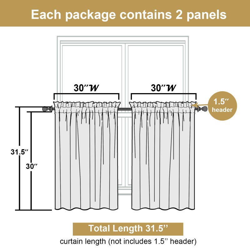 Lecloud Bessie 30 بوصة الستائر قصيرة 2 pcs faux Linen Cafe Startain Stain Tiers Burlap Farmhouse Rod Window Window for Bather - Image 5