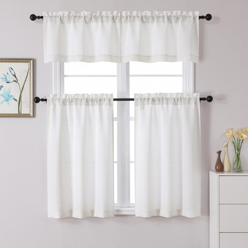 Lecloud Bessie 30 بوصة الستائر قصيرة 2 pcs faux Linen Cafe Startain Stain Tiers Burlap Farmhouse Rod Window Window for Bather - Image 2