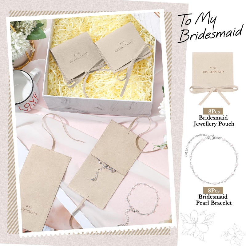 Quelay 16 Pcs Jewelry Bridesmaid Gift Pearl Bracelet Microfiber Jewelry Bag Pouch Set of 8 for Wedding Bridal Party Favor(Cream-colored, Sliver,Bow Tie) - Image 3