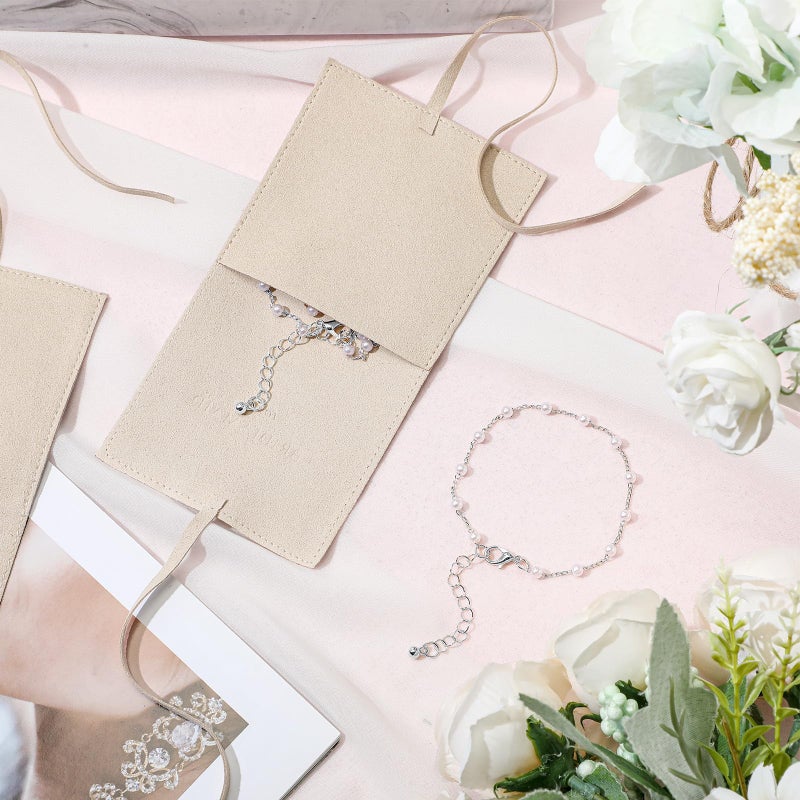 Quelay 16 Pcs Jewelry Bridesmaid Gift Pearl Bracelet Microfiber Jewelry Bag Pouch Set of 8 for Wedding Bridal Party Favor(Cream-colored, Sliver,Bow Tie) - Image 4