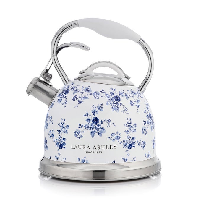 VQ CHINA ROSE 3L STAINLESS STEEL TEA KETTLE STOVETOP WHISTLING TEAPOT FOR INDUCTION GAS HOB OR OTHERS SILICON COATED COOL HANDLE PUSH BUTTON MECHANISM VINTAGE STOVE TOP KETTLE