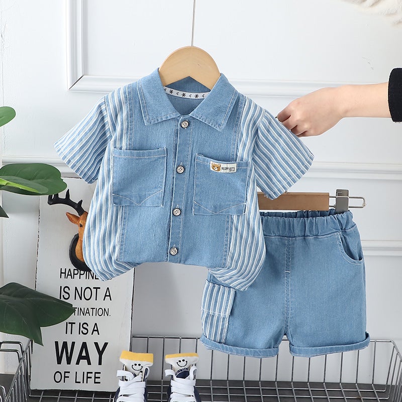 2024 Children'S Short-Sleeved Summer Two-Piece Set Boys' Western-Style Breathable Thin Denim Shorts Trendy - Image 5