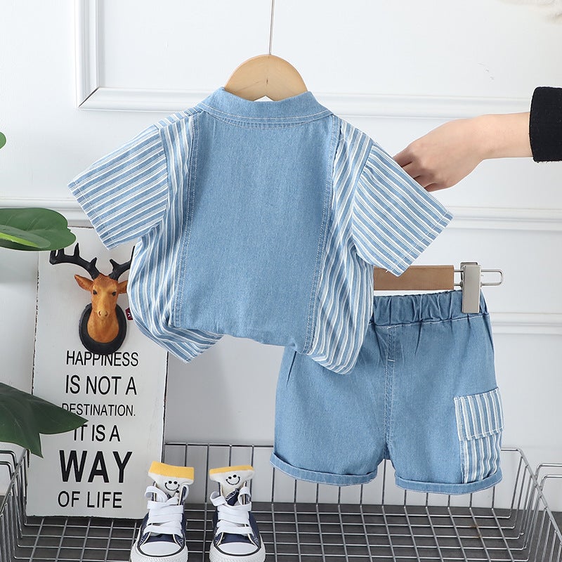 2024 Children'S Short-Sleeved Summer Two-Piece Set Boys' Western-Style Breathable Thin Denim Shorts Trendy - Image 4