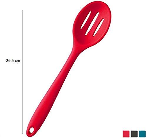 Femora Premium Virgin Silicone Slotted Spoon with Grip Handle Red Set of 2 - Image 5