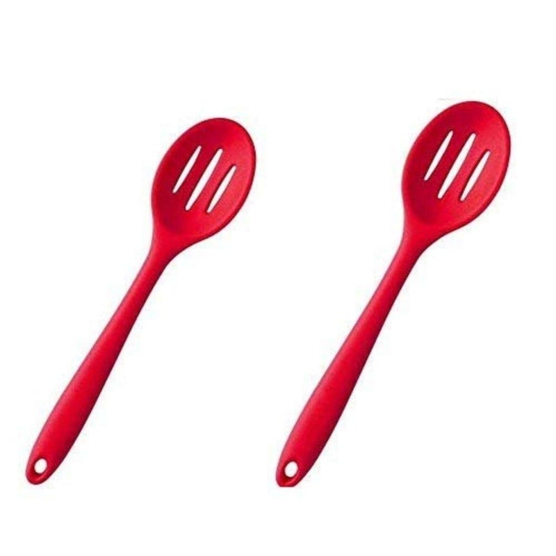 Femora Premium Virgin Silicone Slotted Spoon with Grip Handle Red Set of 2 - Image 1