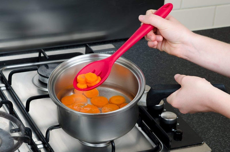 Femora Premium Virgin Silicone Slotted Spoon with Grip Handle Red Set of 2 - Image 3