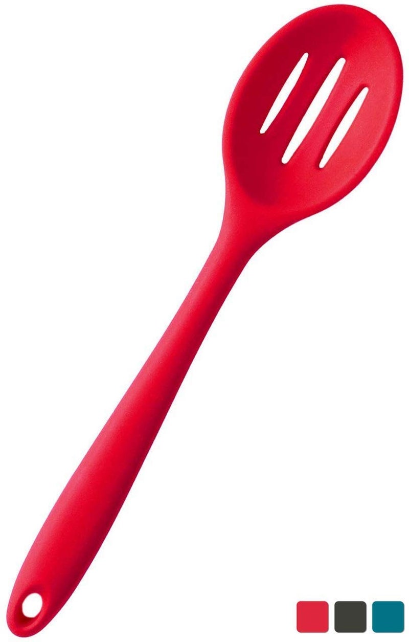 Femora Premium Virgin Silicone Slotted Spoon with Grip Handle Red Set of 2 - Image 2
