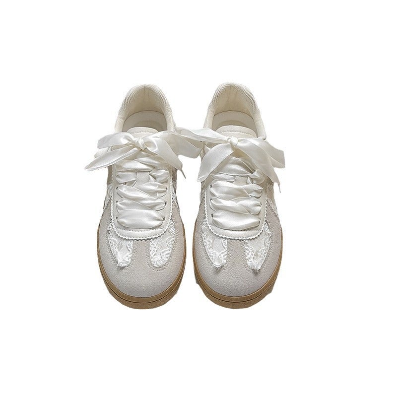 Women's Silver Lace Retro German Trainer Shoes - Image 1