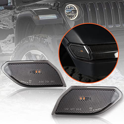 LitMiRaCle LED Side Marker Light for Jeep Wrangler JL & Gladiator JT 2018 2019 2020 2021 2022 2023 2024, Smoke Lens Amber Fender Flares Light Accessories Plug & Play - Image 1