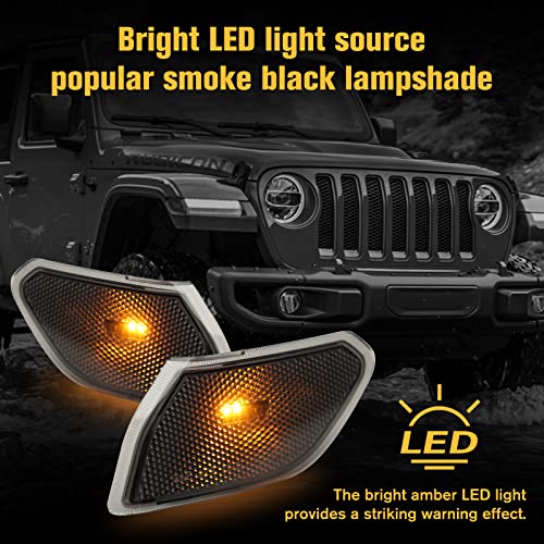 LitMiRaCle LED Side Marker Light for Jeep Wrangler JL & Gladiator JT 2018 2019 2020 2021 2022 2023 2024, Smoke Lens Amber Fender Flares Light Accessories Plug & Play - Image 3