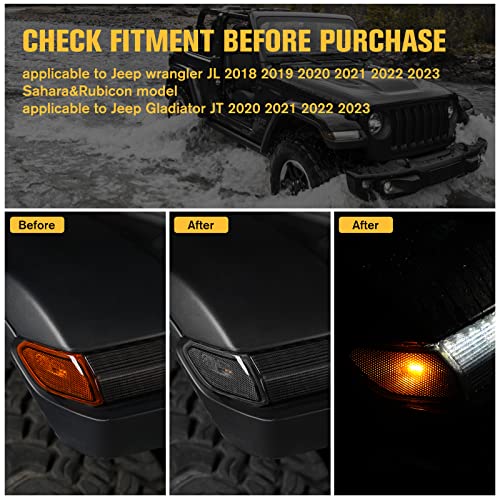 LitMiRaCle LED Side Marker Light for Jeep Wrangler JL & Gladiator JT 2018 2019 2020 2021 2022 2023 2024, Smoke Lens Amber Fender Flares Light Accessories Plug & Play - Image 2