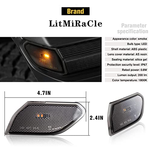 LitMiRaCle LED Side Marker Light for Jeep Wrangler JL & Gladiator JT 2018 2019 2020 2021 2022 2023 2024, Smoke Lens Amber Fender Flares Light Accessories Plug & Play - Image 5