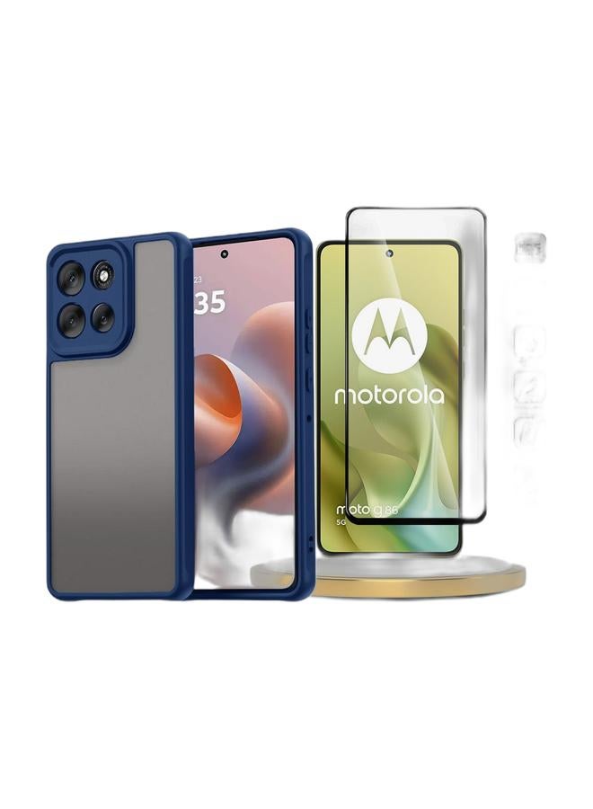 Wtech Motorola Moto G86 5G 2025 Hybrid TPU Silicone with Raised Camera Slim Armour Case Cover (MCAPSA) - Clear/Navy Blue & Motorola Moto G86 5G 2025 / Motorola Moto G86 Power 5G 2025 Premium E2E Series Full Glue Full Cover Tempered Glass Screen Protector (MSGECN) - Clear/Black Bundle - Image 1