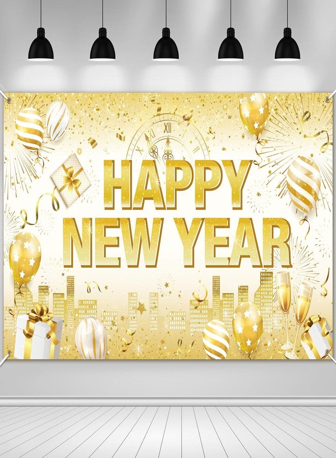 HOWAF Happy New Year Banner, White Gold Happy New Year Decorations NYE 2026 Backdrop New Years Eve Party Supplies Photo Background Banner for NYE Party Decorations - Image 1