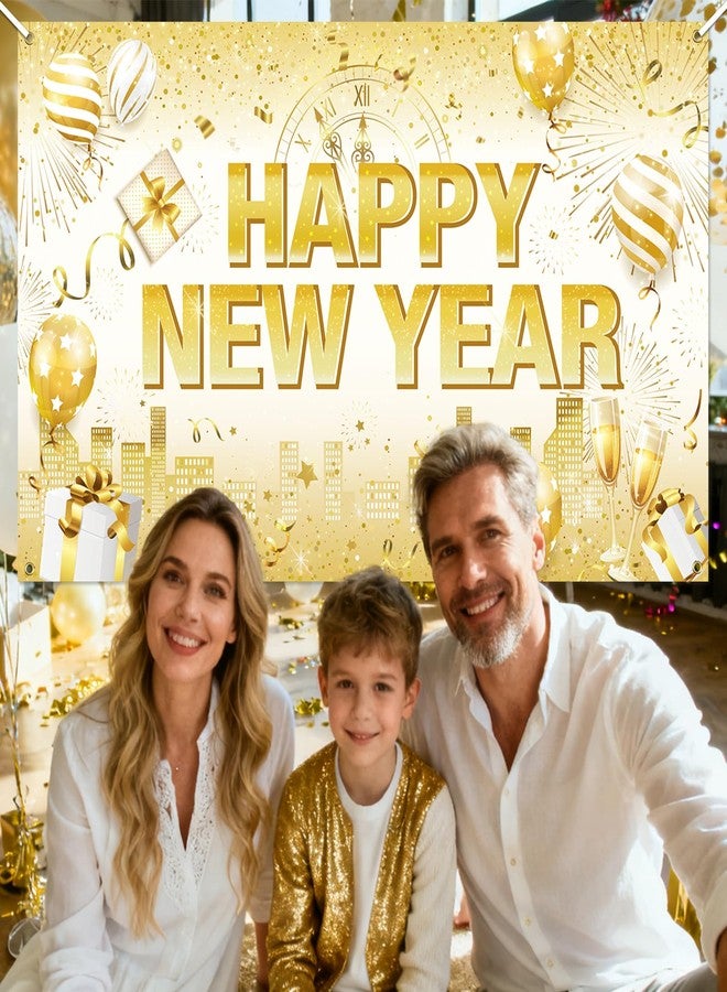HOWAF Happy New Year Banner, White Gold Happy New Year Decorations NYE 2026 Backdrop New Years Eve Party Supplies Photo Background Banner for NYE Party Decorations - Image 4