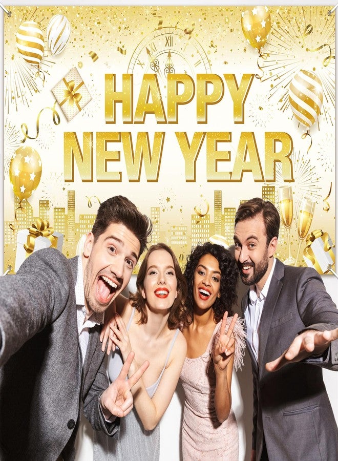 HOWAF Happy New Year Banner, White Gold Happy New Year Decorations NYE 2026 Backdrop New Years Eve Party Supplies Photo Background Banner for NYE Party Decorations - Image 3