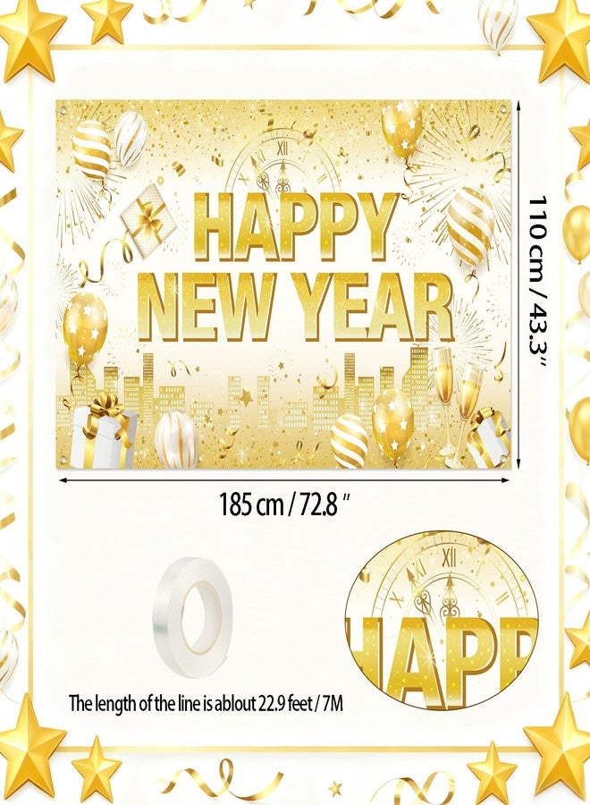 HOWAF Happy New Year Banner, White Gold Happy New Year Decorations NYE 2026 Backdrop New Years Eve Party Supplies Photo Background Banner for NYE Party Decorations - Image 2
