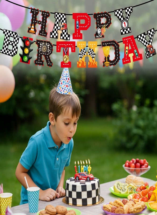 Nogeqi لافتات عيد ميلاد سيارات نوجيكي، لافتة وزينة لحفلات أعياد ميلاد سيارات السباق، لوازم حفلات مستوحاة من سباقات السيارات لتزيين جدران الغرف، مستلزمات حفلات، دعائم تصوير - Image 2