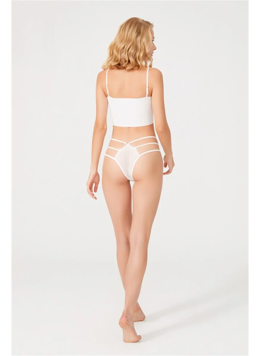 كوتن هيل Cream Transparent Tulle Rubber Detailed Women's Brazilian Panties