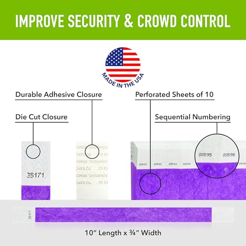 Wristco 100 WristCo Purple Tyvek Wristbands for Events - Comfortable Tear Resistant Paper Bracelets ID Wrist Bands for Concerts Festivals Admission Party Identification - Image 2